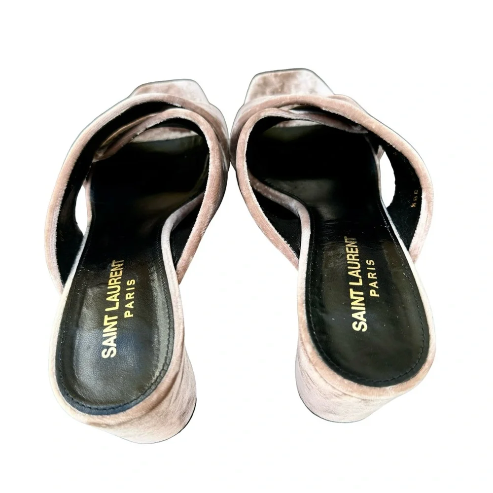 Saint Laurent Loulou Velvet Sandals Pink Crossover Strap Block Heel Mules Womens - Picture 17 of 17